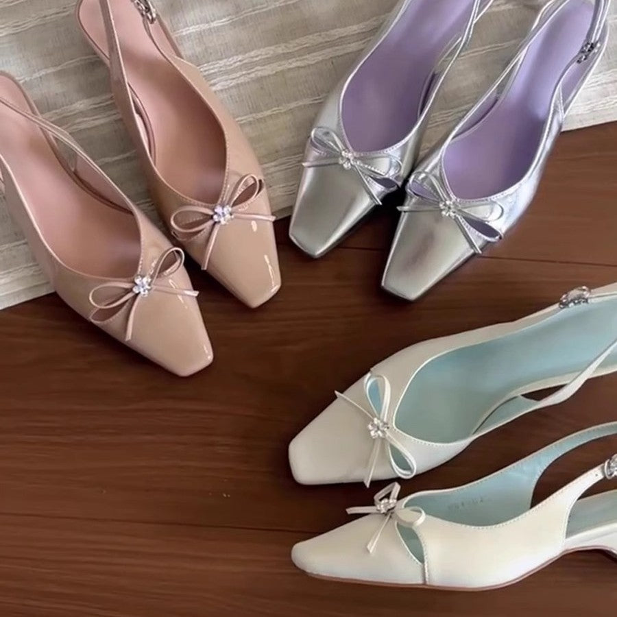 Damen Slingback-Pumps mit eleganter Schleifenverzierung und komfortablem Blockabsatz