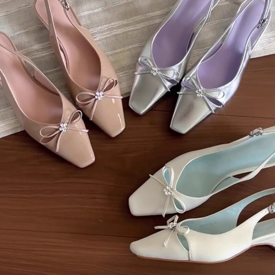 Damen Slingback-Pumps mit eleganter Schleifenverzierung und komfortablem Blockabsatz R&B