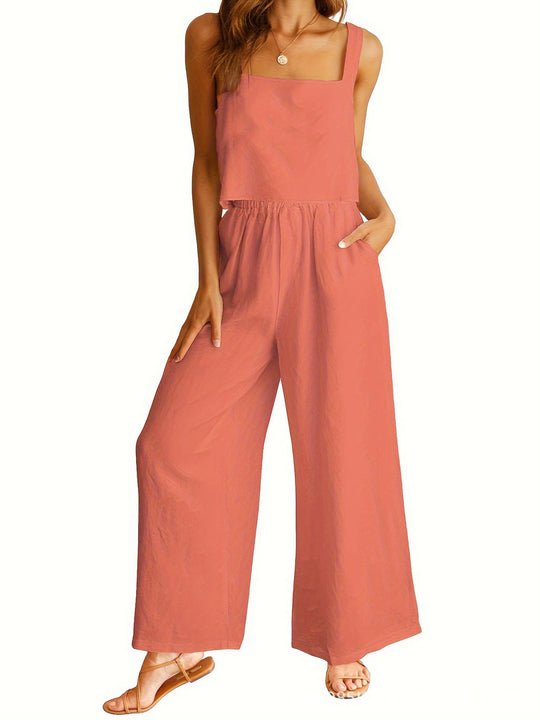 Damen Weit geschnittener Jumpsuit mit modischem Oberteil und praktischen Taschen R&B