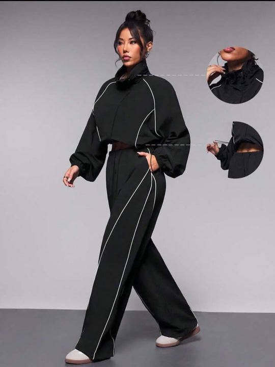 Damen modische Windbreaker-Jacke im lässigen Schnitt mit elastischen Details und hohem Kragen R&B