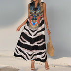 Damen Maxi-Kleid mit auffälligem Animal-Print und eleganten Verzierungen R&B