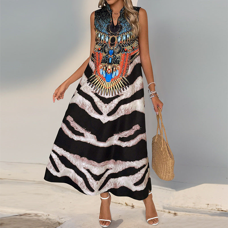 Damen Maxi-Kleid mit auffälligem Animal-Print und eleganten Verzierungen R&B