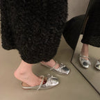Damen elegante Ballerina-Slipper mit funkelndem Schleifenakzent und klassischer Form R&B