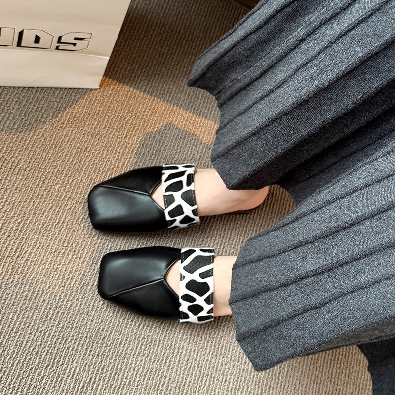 Damen Offene Mules mit modischem Knoten-Design und tierischem Muster R&B