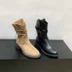 Damen modische Stiefel mit gerafftem Schaft und bequemem Blockabsatz R&B