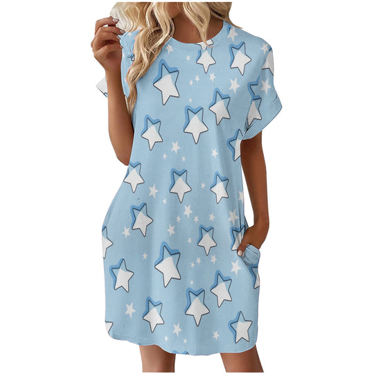 Damen lässiges Sommerkleid mit Blumenmuster und praktischen Taschen R&B
