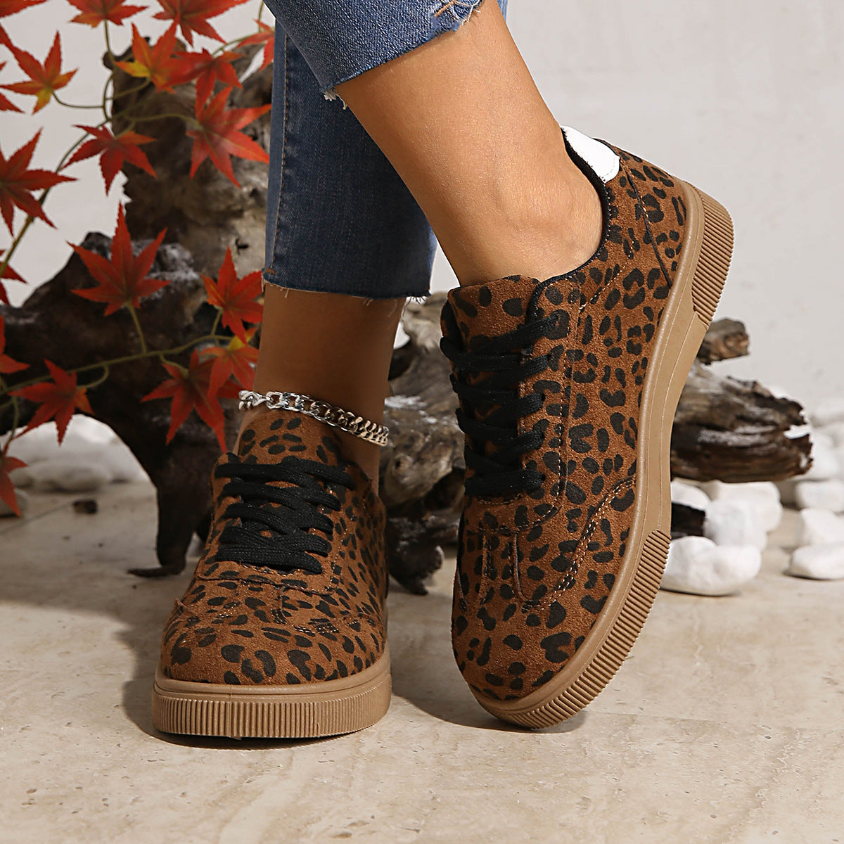 Damen Sneakers im attraktiven Leopardenmuster mit atmungsaktiver Oberflächenstruktur R&B