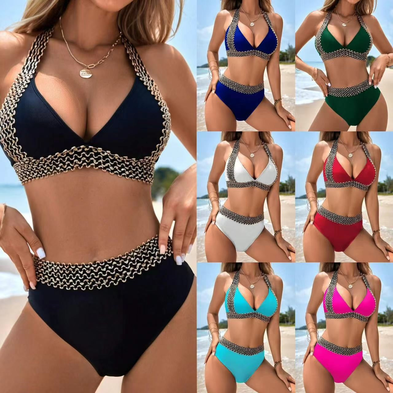 Damen Hochtaillierter Bikini mit einzigartigen Rüschendetails R&B