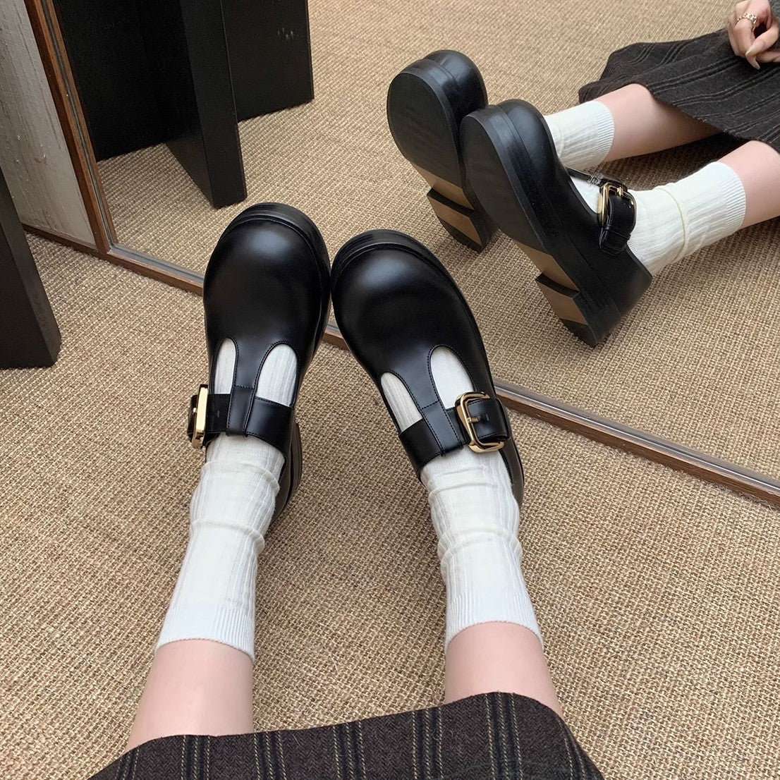 Damen elegante Mary Jane Schuhe mit modischem Schnallenverschluss