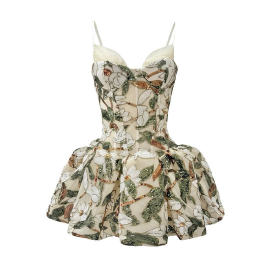 Damen Minikleid mit floralem Muster und voluminösem Rock R&B