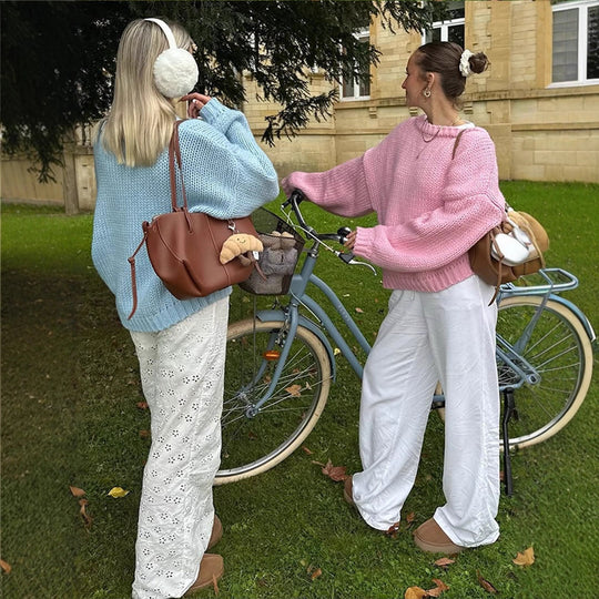 Damen lässiger Strickpullover mit weit geschnittenen Ärmeln R&B