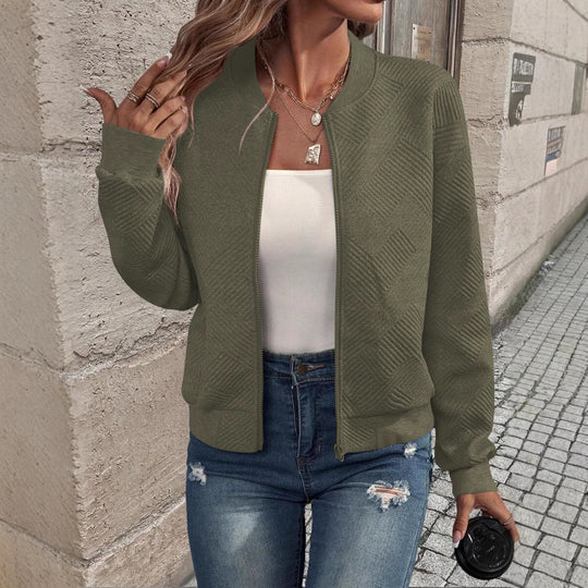 Damen stylische Sweatjacke mit strukturiertem Muster und hohem Kragen R&B
