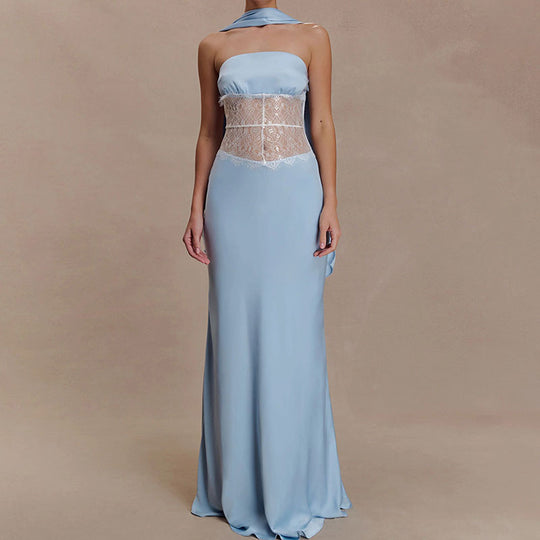 Damen Hochwertiges Abendkleid mit floralem Spitzenoberteil R&B