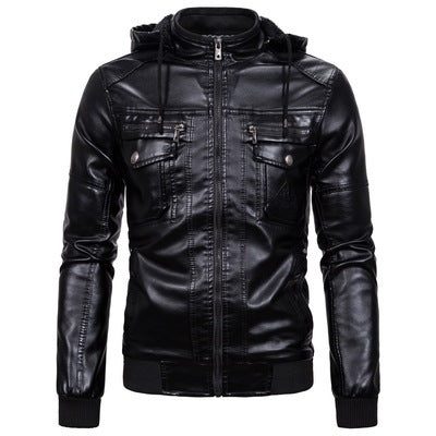 Herren Kunstlederjacke mit Kapuze und Fleece-Futter R&B