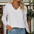 Damen V-Ausschnitt Bluse mit Spitzenärmeln