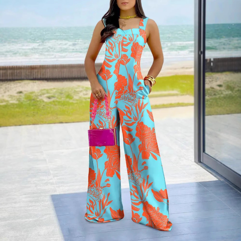 Damen Jumpsuit mit floralem Muster und weitem Bein R&B