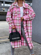 Damen lässige Karo-Hemdjacke mit asymmetrischem Schnitt und Taschen
