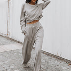 Damen nan weites Lounge-Hosen-Set mit hohem Komfortbund und kurzem Sweatshirt R&B