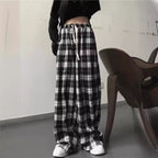 Damen Weite Karohose mit elastischem Bund und Kordelzug R&B