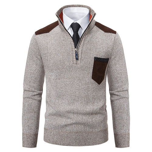 Herren eleganter Strickpullover mit Kragen und Taschen R&B