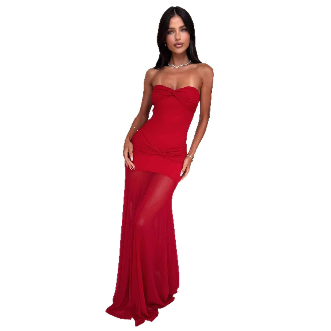 Damen Elegantes Maxikleid mit gerafftem Oberteil und schwingendem Rock R&B