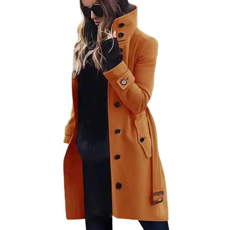 Damen Eleganter Hochkragen-Mantel mit praktischen Taschen R&B