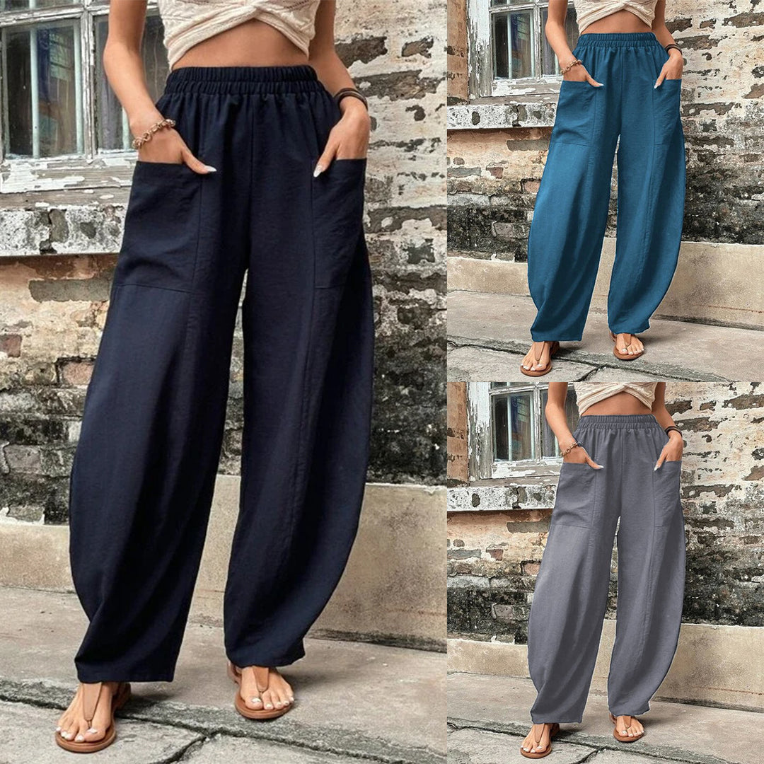Damen Weite Leinen-Relaxhose mit praktischen Eingrifftaschen R&B