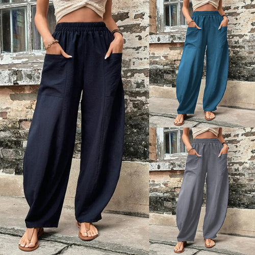 Damen Weite Leinen-Relaxhose mit praktischen Eingrifftaschen R&B