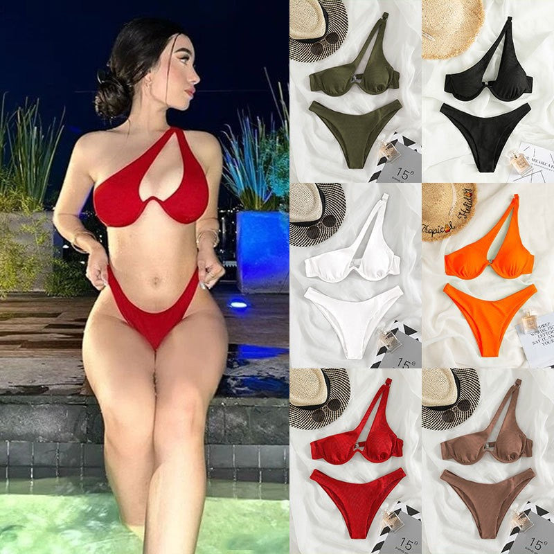 Damen Triangel-Bikini mit asymmetrischem Schnitt und strukturiertem Design