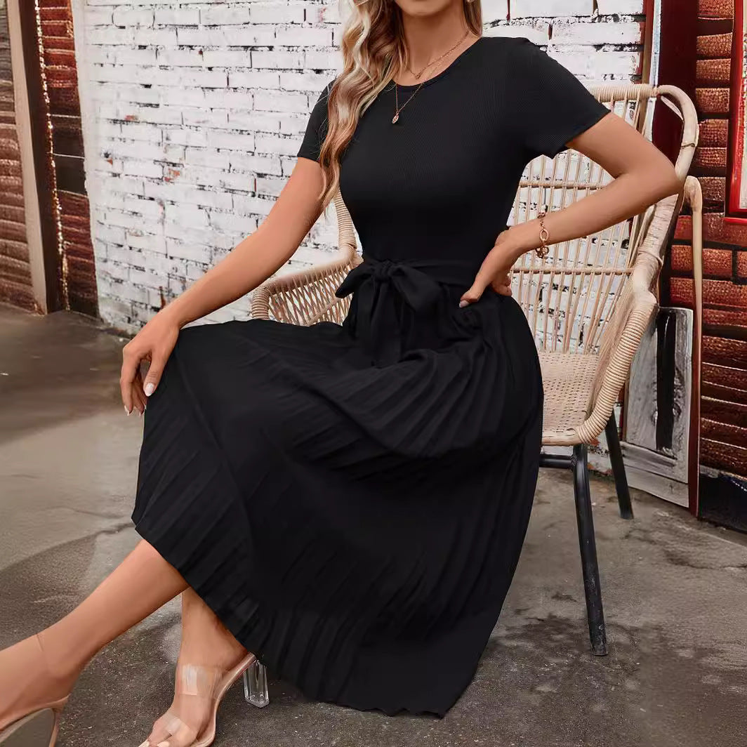 Damen Elegantes Midikleid mit tailliertem Design und schwingendem Rock R&B