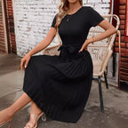 Damen Elegantes Midikleid mit tailliertem Design und schwingendem Rock R&B