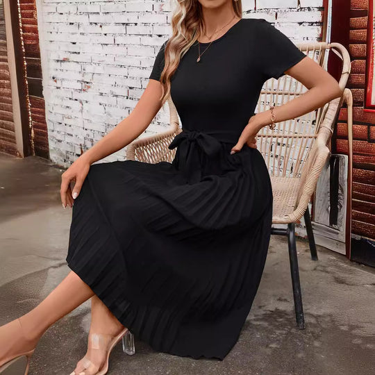 Damen Elegantes Midikleid mit tailliertem Design und schwingendem Rock R&B