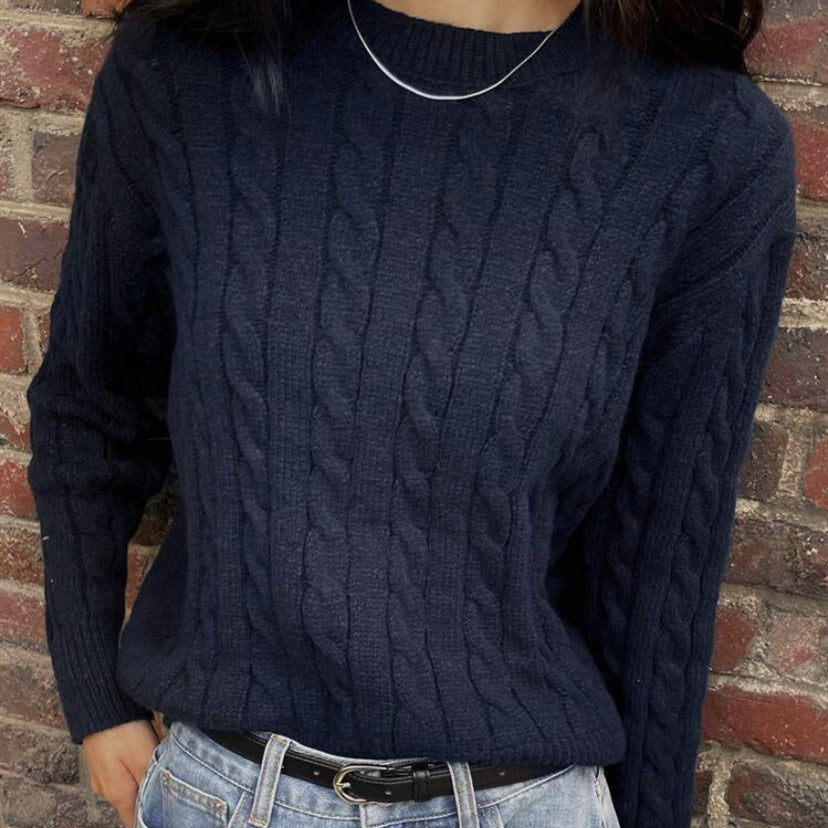 Damen Grobstrickpullover mit Zopfmuster und weiten Ärmeln R&B