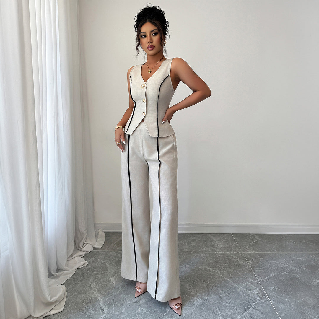 Damen elegante Hose-Anzug mit tailliertem Oberteil und Knopfdetails R&B