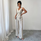 Damen elegante Hose-Anzug mit tailliertem Oberteil und Knopfdetails R&B