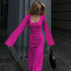 Damen Elegantes Maxikleid mit extra weitem Ärmel und trendiger Rippstruktur R&B