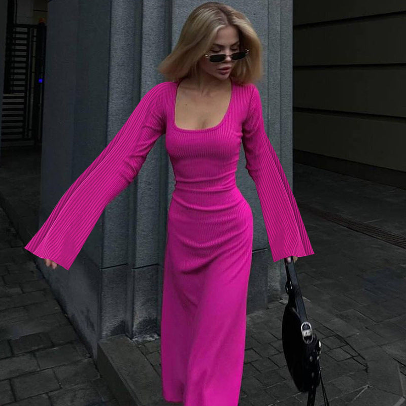 Damen Elegantes Maxikleid mit extra weitem Ärmel und trendiger Rippstruktur R&B