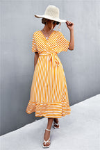 Damen Wickel-Kleid mit Streifenmuster und praktischen Bindegürtel R&B