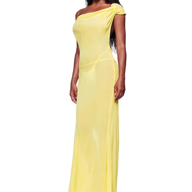 Damen Elegantes Maxikleid mit asymmetrischem Ausschnitt und raffiniertem Bogen-Detail R&B