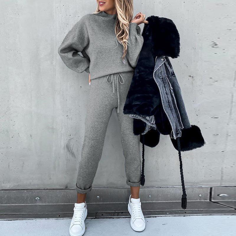 Damen Lässiges und elegantes Sweater-Set mit hohem Kragen R&B