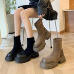Damen modische Chunky Stiefeletten mit komfortabler Sohle und elastischem Schaft R&B