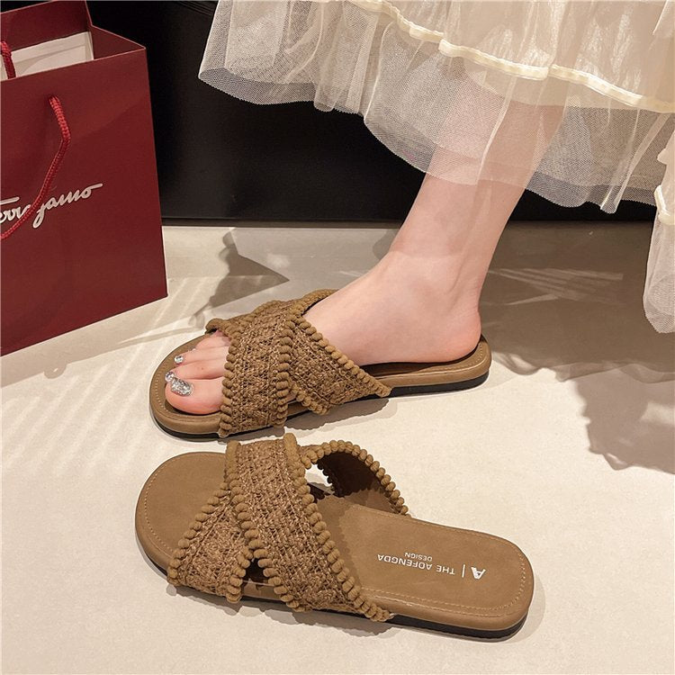 Damen modische Sandalen mit Pompons R&B