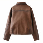 Damen Kunstlederjacke im modernen Cropped-Design mit praktischen Taschen R&B