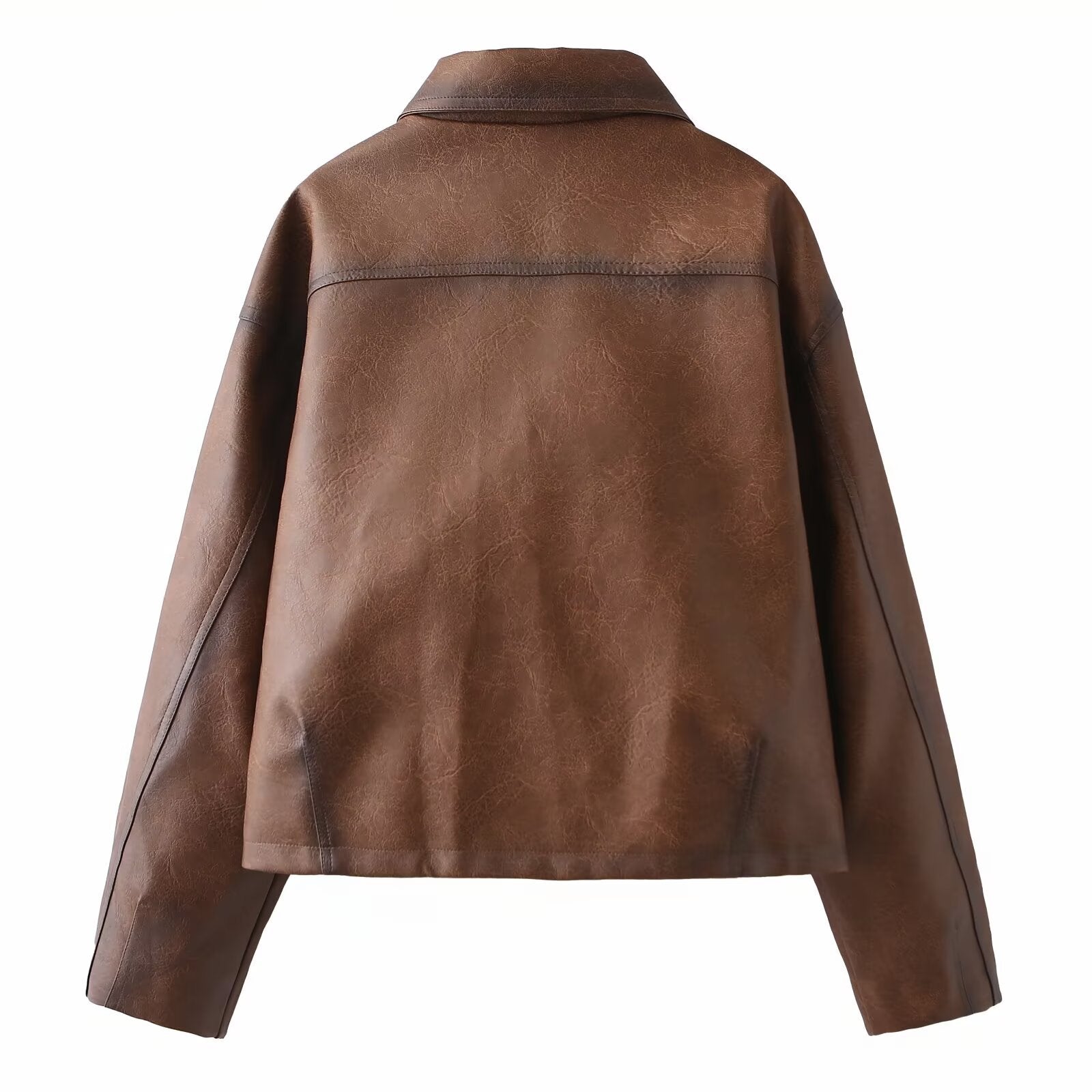 Damen Kunstlederjacke im modernen Cropped-Design mit praktischen Taschen R&B
