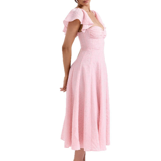 Damen Off-Shoulder Midikleid mit Rüschendetails und figurbetontem Schnitt R&B