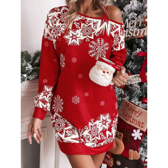 Damen Winterliches Weihnachtskleid mit verspieltem Schneeflocken-Muster R&B