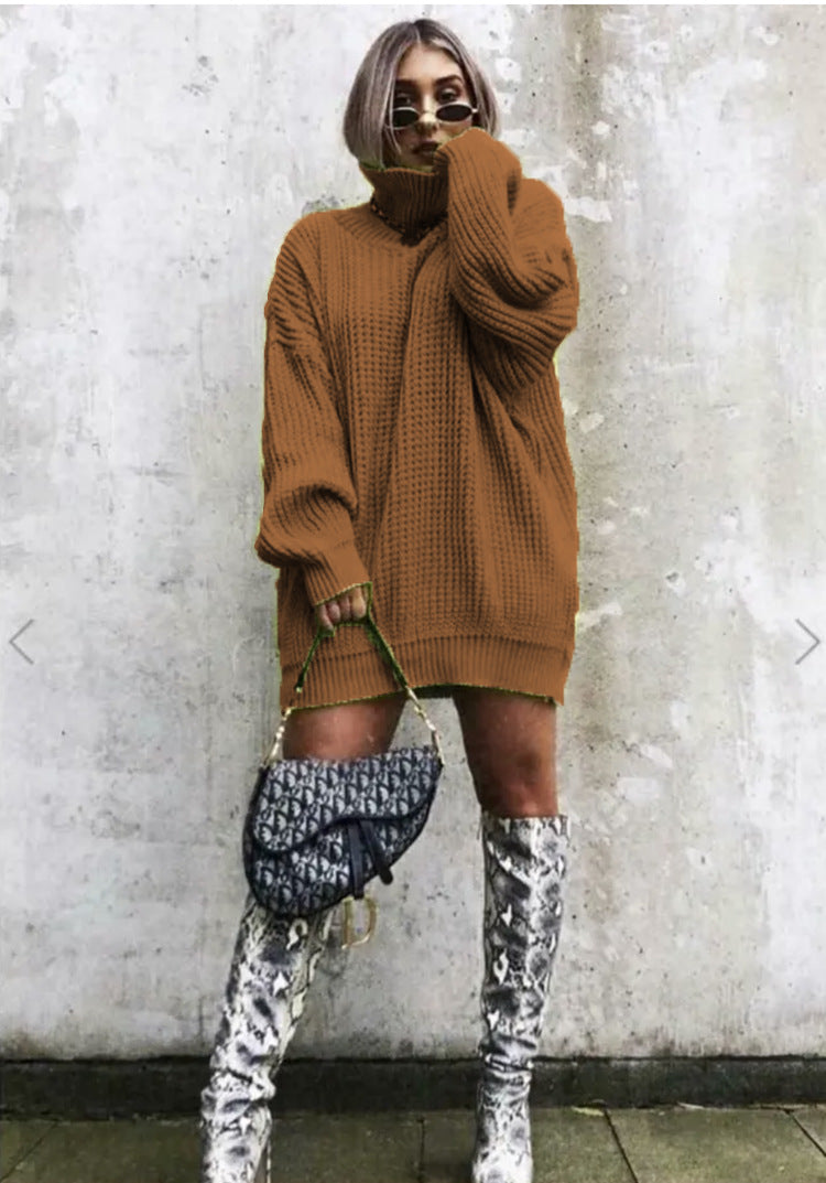 Damen Oversized Strickpullover im strukturierten Look mit hohem Kragen R&B