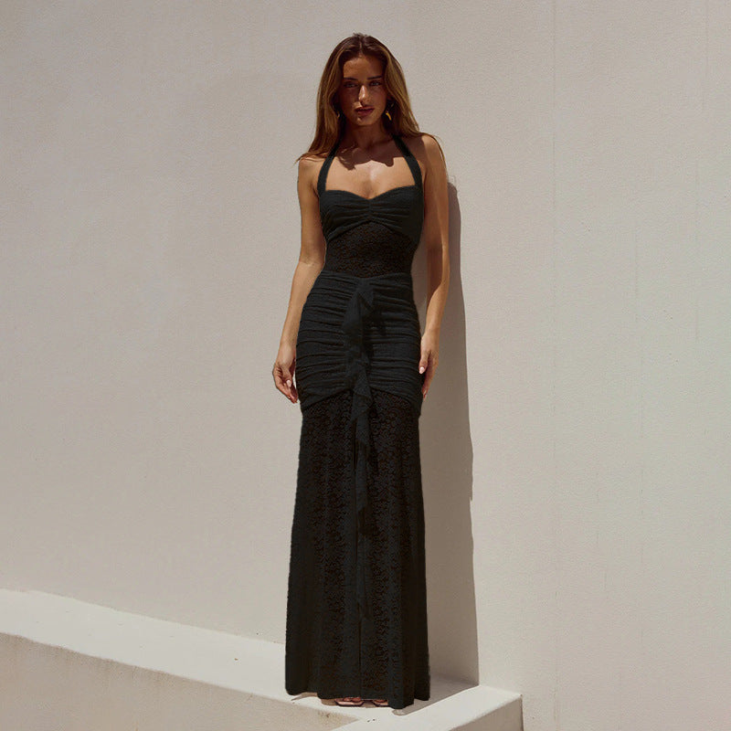 Damen Elegantes und figurbetontes Spitzenkleid mit schicker Raffung und feinen Trägern R&B