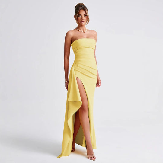 Damen Elegantes trägerloses Abendkleid mit asymmetrischem Schlitz R&B