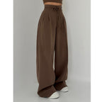 Damen weite Chino-Hose mit hohem Bund und verstellbarem Kordelzug R&B